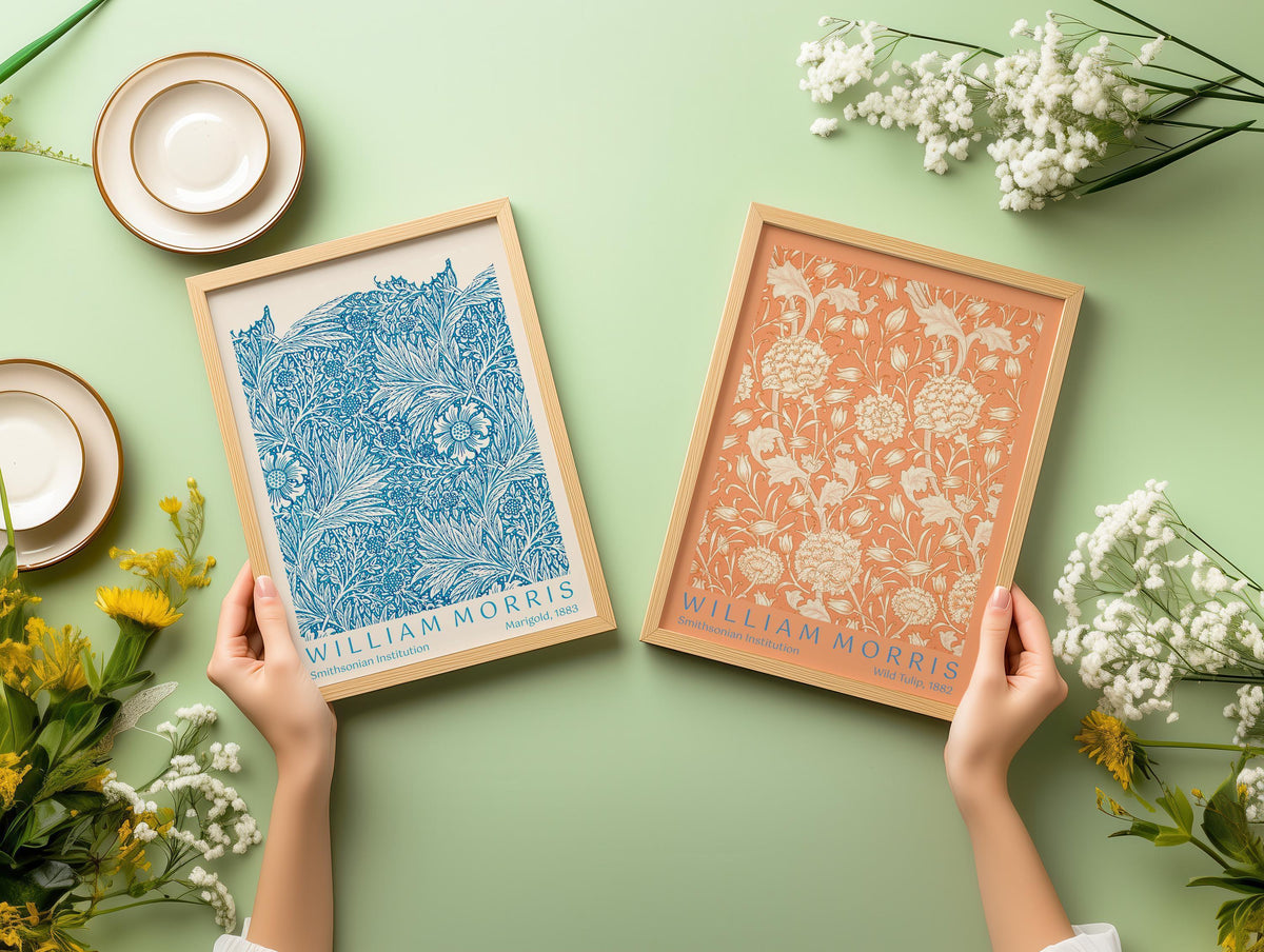 William Morris Botanical Print Set: Wild Tulip & Marigold, Vintage Art