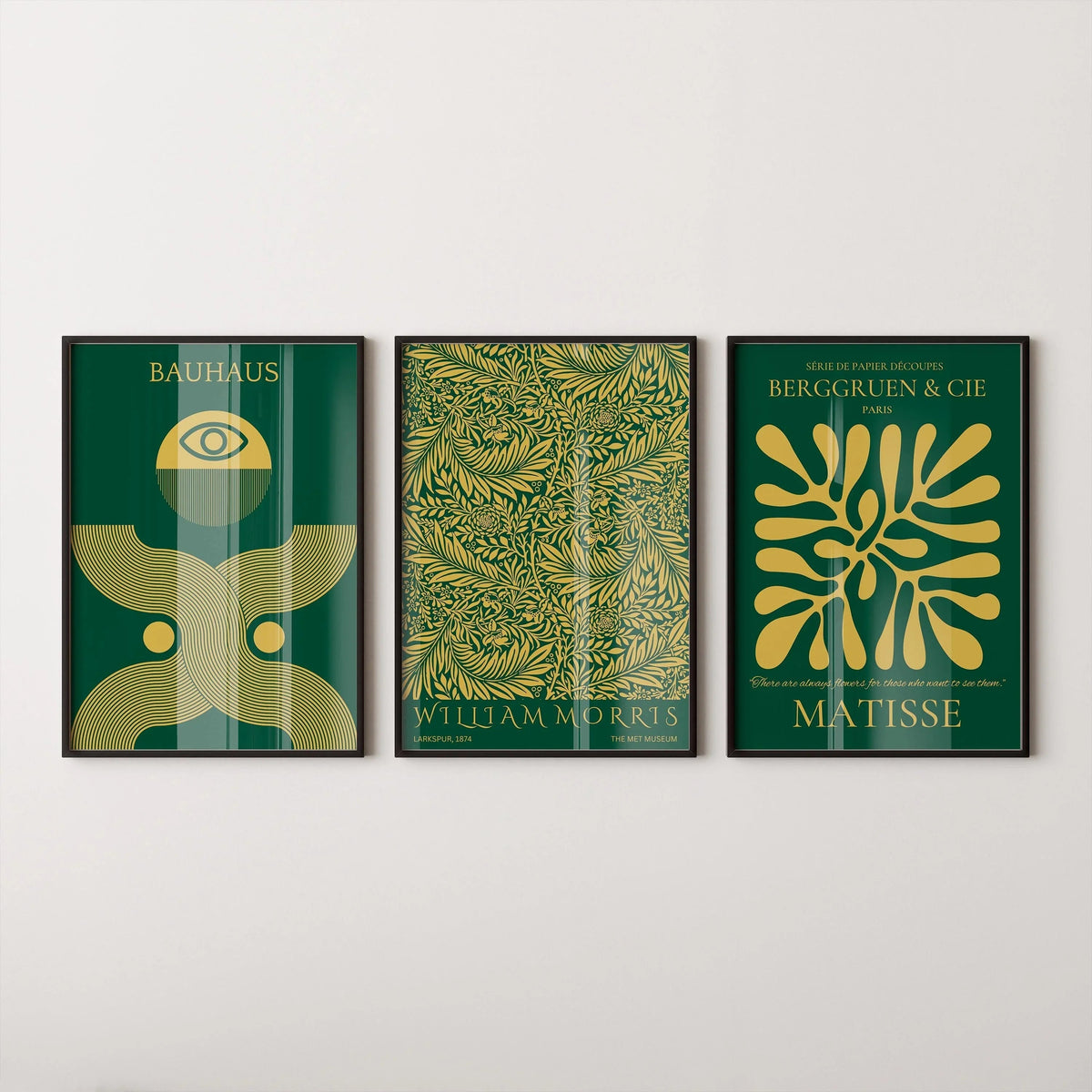 Bauhaus William Morris Matisse Art Print Set: Emerald Green Gold (Framed or Unframed)