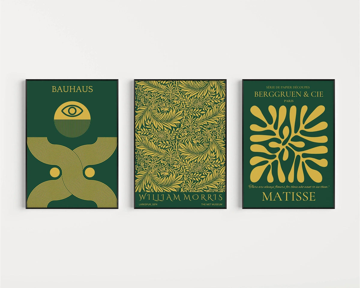 Bauhaus William Morris Matisse Art Print Set: Emerald Green Gold (Framed or Unframed)