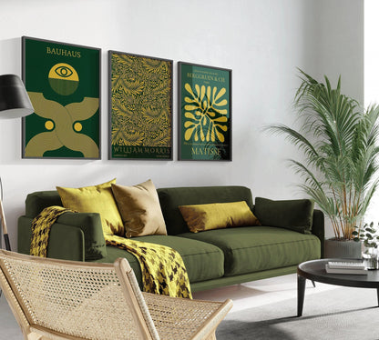Bauhaus William Morris Matisse Art Print Set: Emerald Green Gold (Framed or Unframed)
