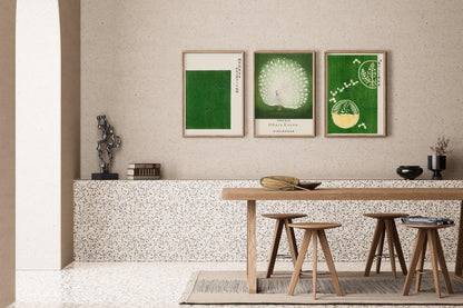 STATEMENT TRIO Japanese Green | Ohara Koson Prints Available Framed or Unframed