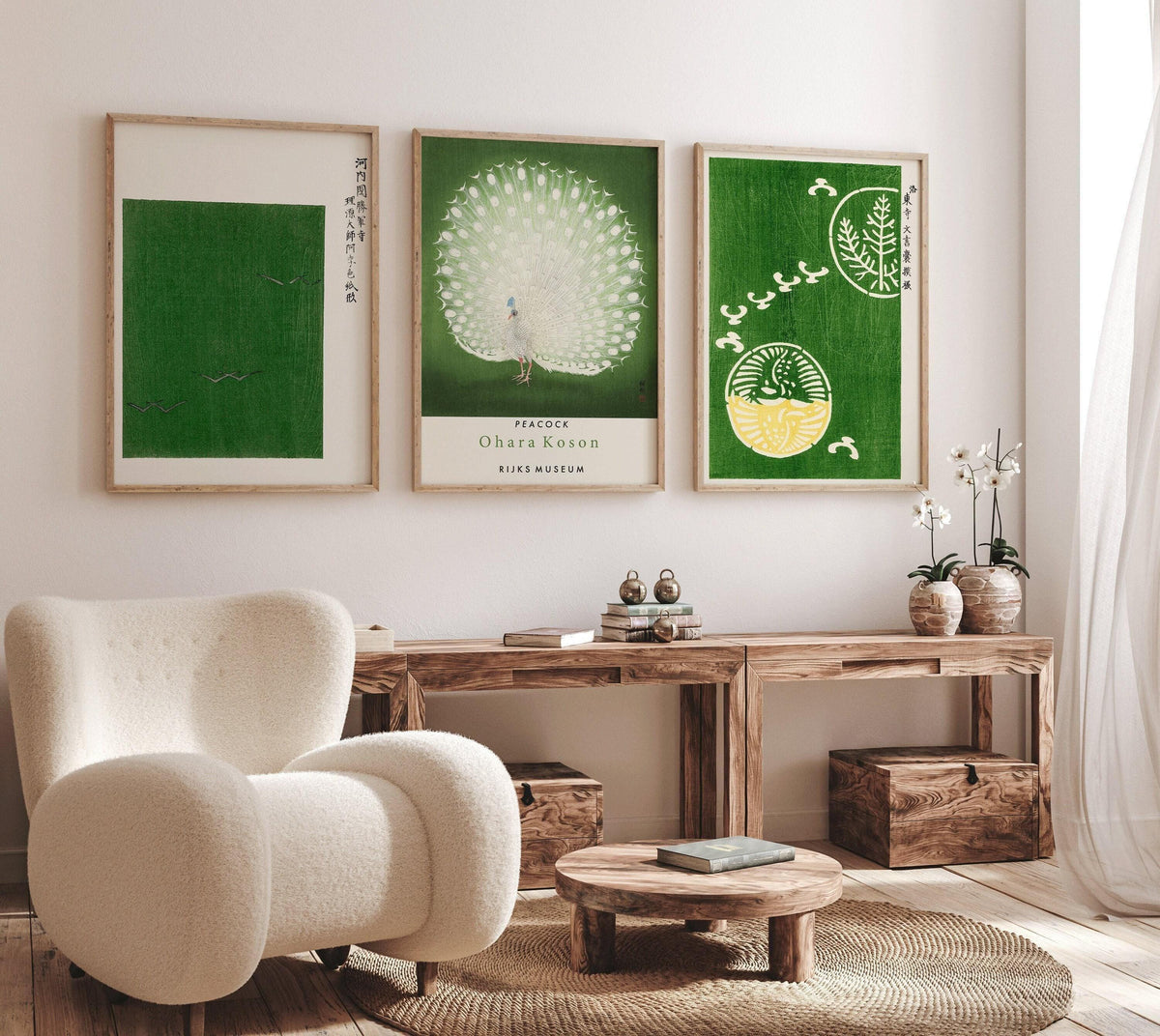 STATEMENT TRIO Japanese Green | Ohara Koson Prints Available Framed or Unframed