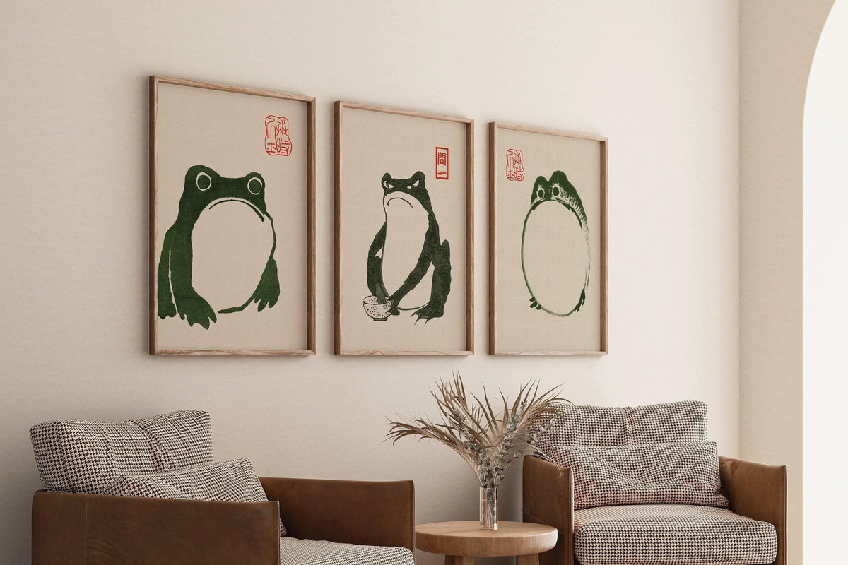 Matsumoto Hoji's Three Frogs Print: Vintage Japanese Woodblock Art