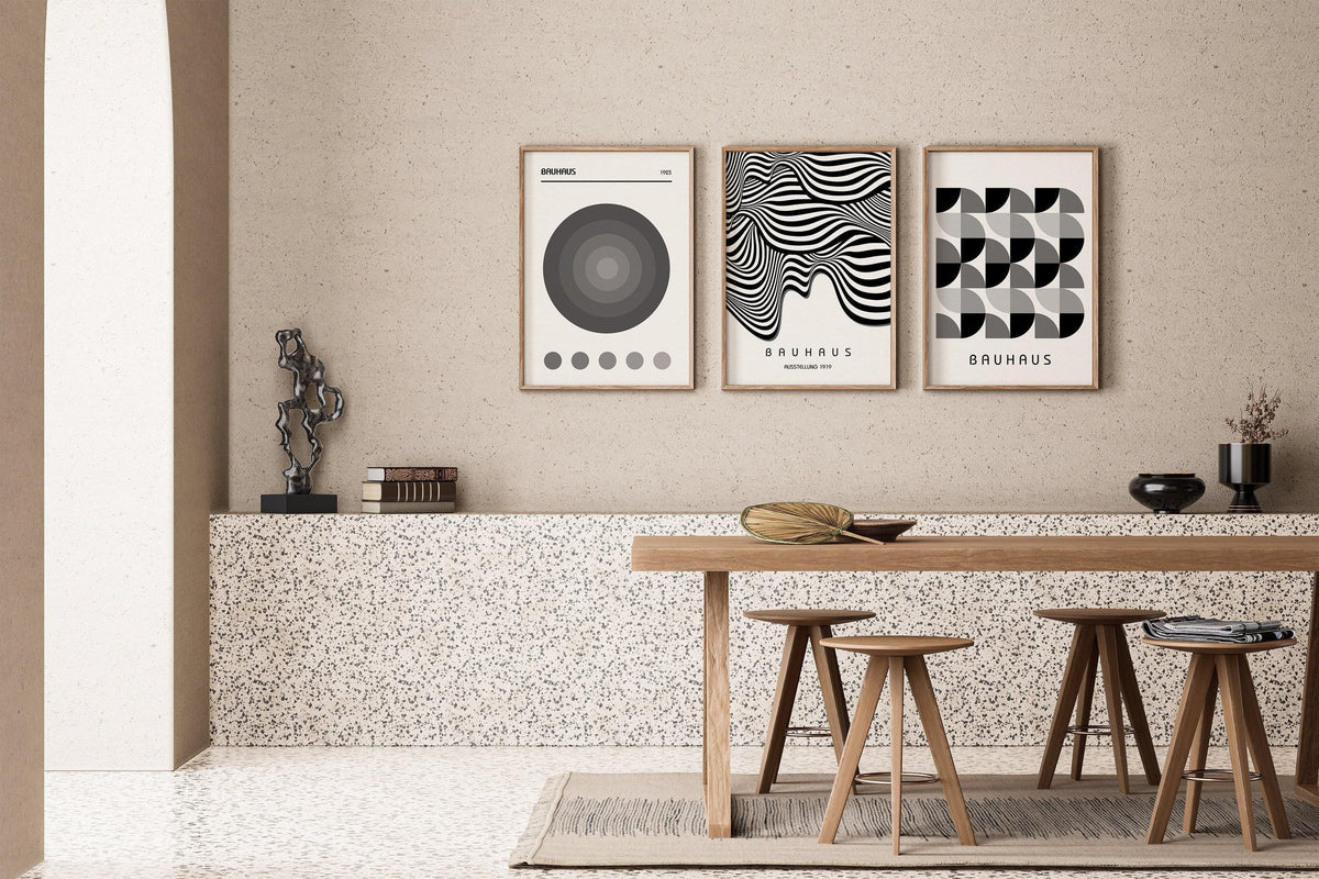 STATEMENT TRIO Neutral Bauhaus | Mid-century Modern Art Available framed or unframed