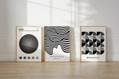 STATEMENT TRIO Neutral Bauhaus | Mid-century Modern Art Available framed or unframed
