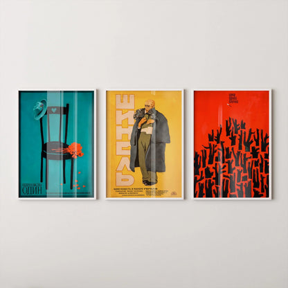 STATEMENT TRIO Soviet Posters - Once One, Price of a Match and Gogol's The Overcoat || Striking Colours (Available Framed)