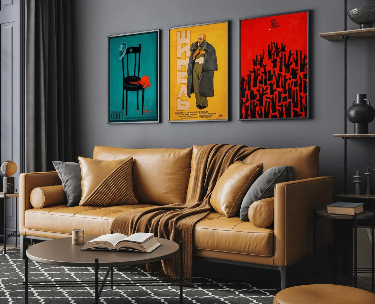 STATEMENT TRIO Soviet Posters - Once One, Price of a Match and Gogol's The Overcoat || Striking Colours (Available Framed)