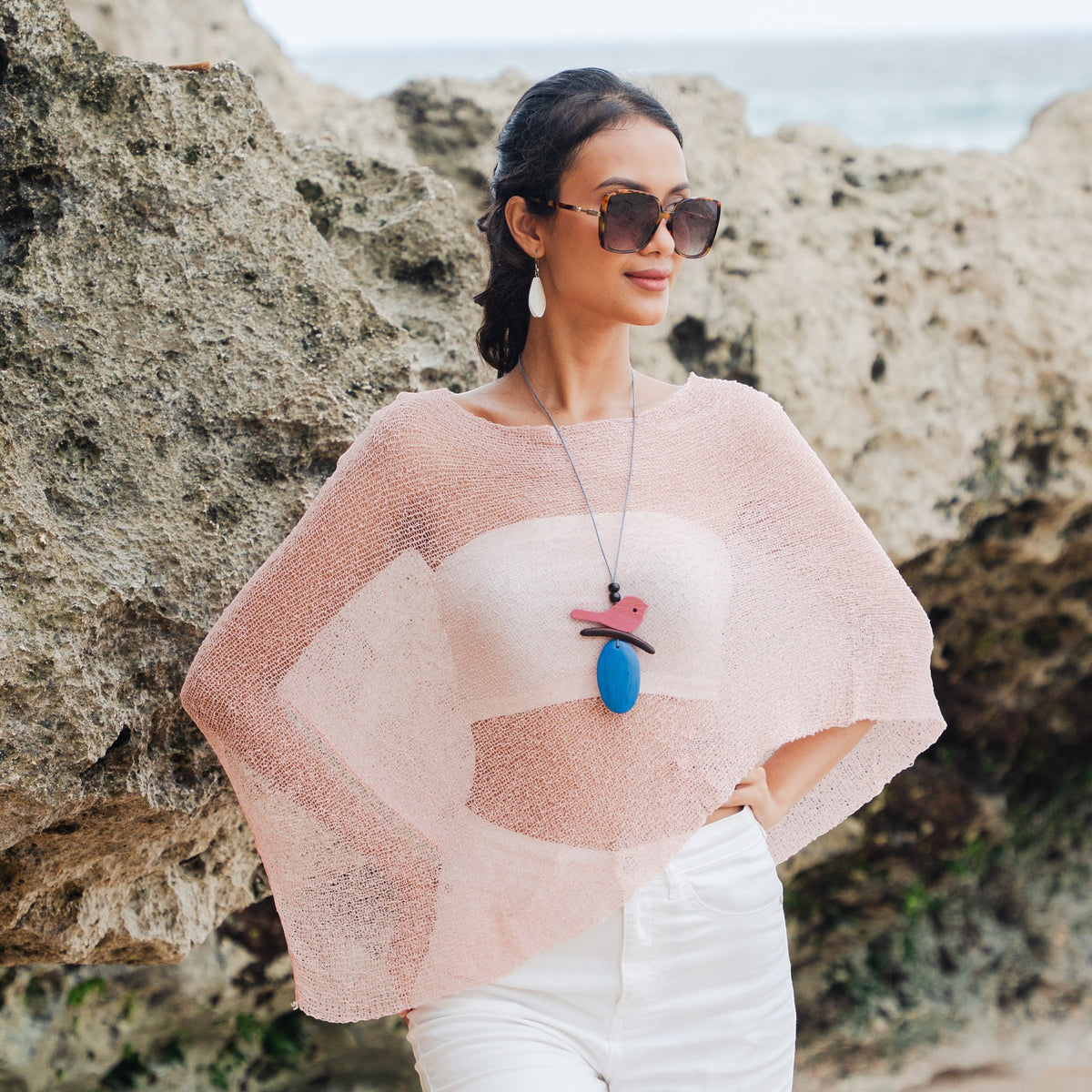 Poncho en tulle transparent - Rose bébé