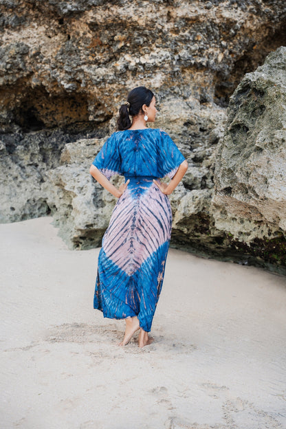 Robe longue Tie-Dye Ombré Lapis - Bleu et Rose