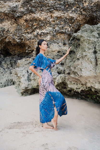 Robe longue Tie-Dye Ombré Lapis - Bleu et Rose