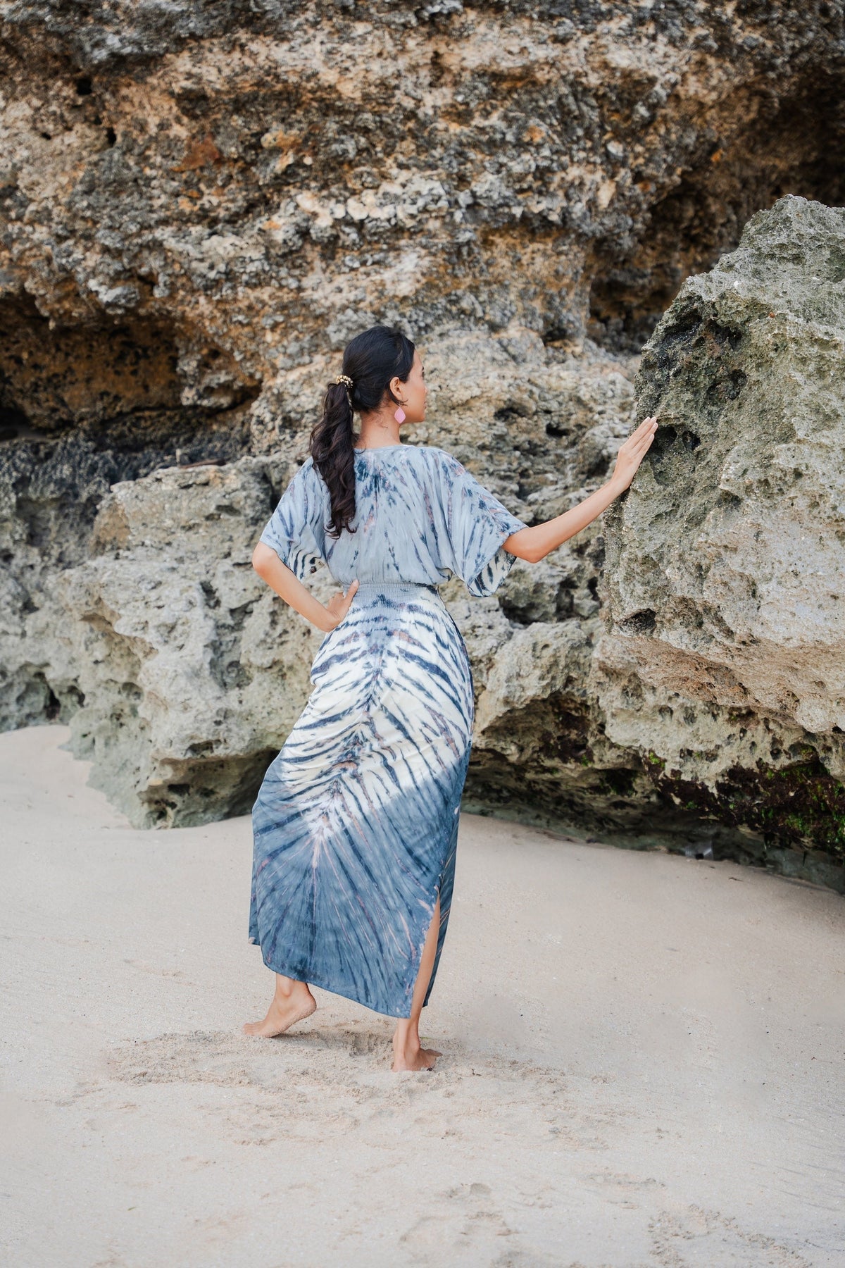 Tie Dye Maxi Dress With V-Neckline