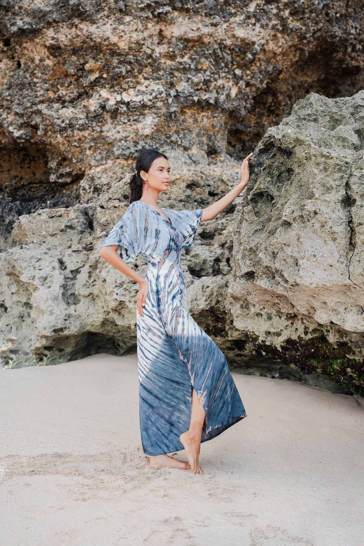 Tie Dye Maxi Dress With V-Neckline