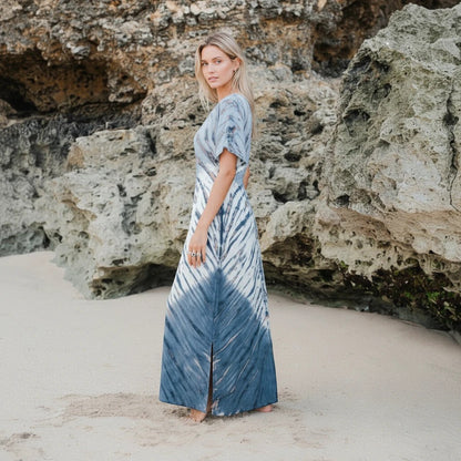 Tie Dye Maxi Dress With V-Neckline