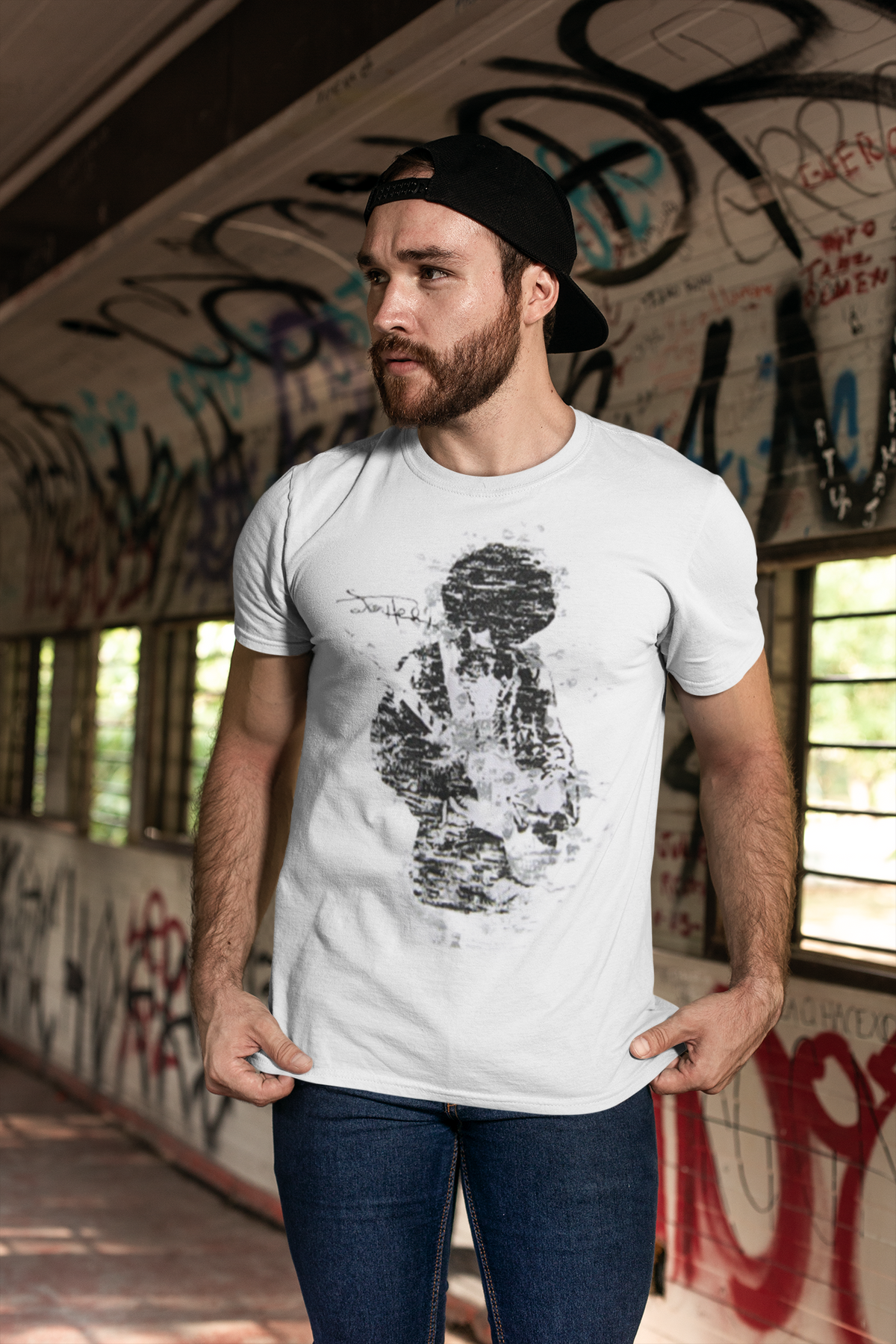 T-shirt blanc Topographie Jimi Hendrix