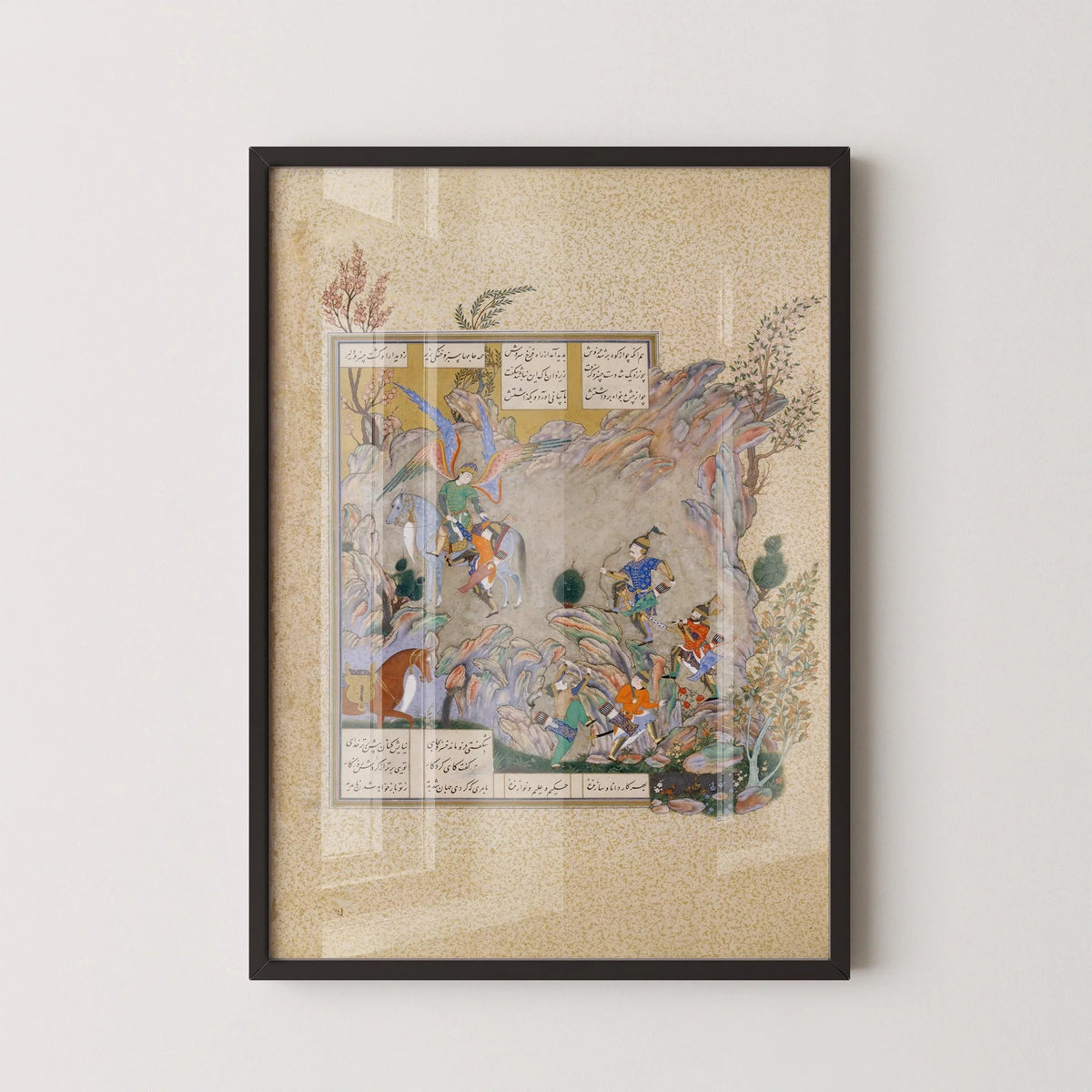 Shahnameh Giclee Art Print: Angel Surush Rescues Khusrau Parviz, Persian Miniature (Framed & Unframed Available)