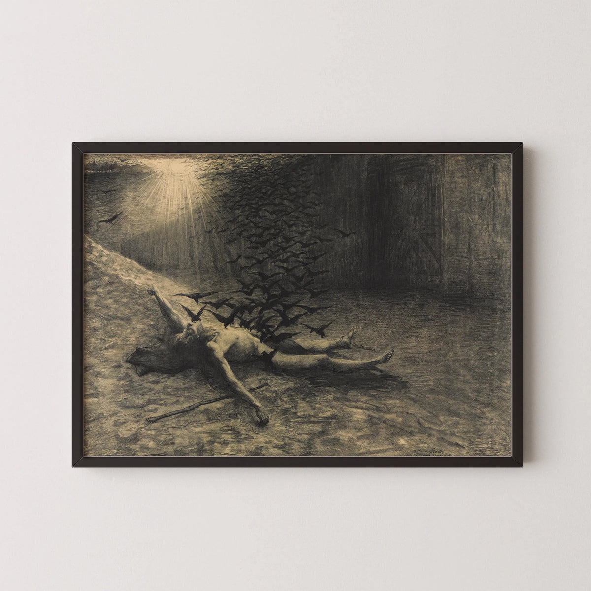 Jean Delville Print: Symbolist Birds of Lake Stymphale, Vintage Sketch Art