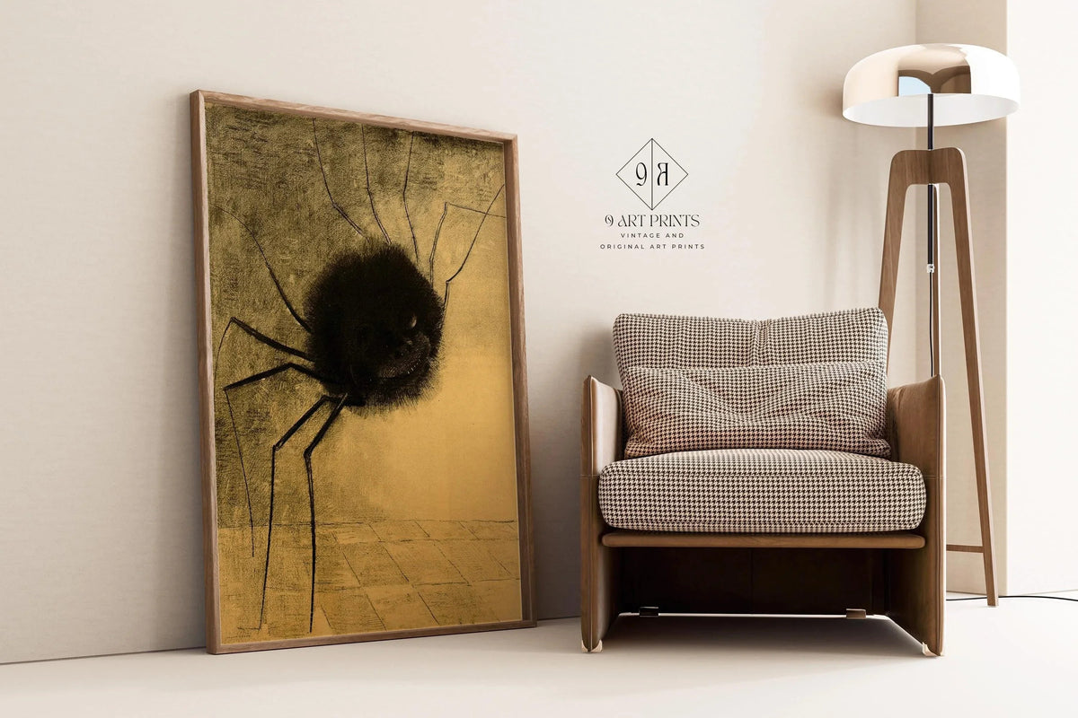 Odilon Redon Smiling Spider Print: Eerie Symbolist Art, Framed Giclee