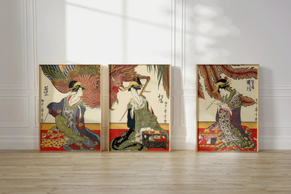 Three Beauties | STATEMENT TRIO Vintage Japanese Woodblock Art available framed or unframed