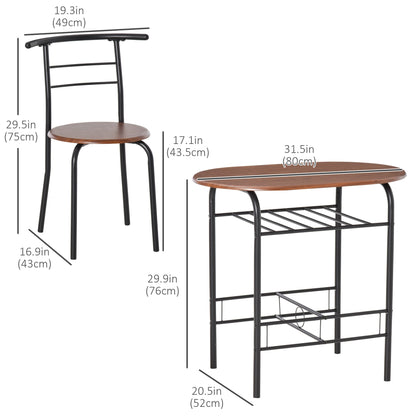 Foden 3-Piece Dining Set with Shelf, for Small Spaces-Natural Brown