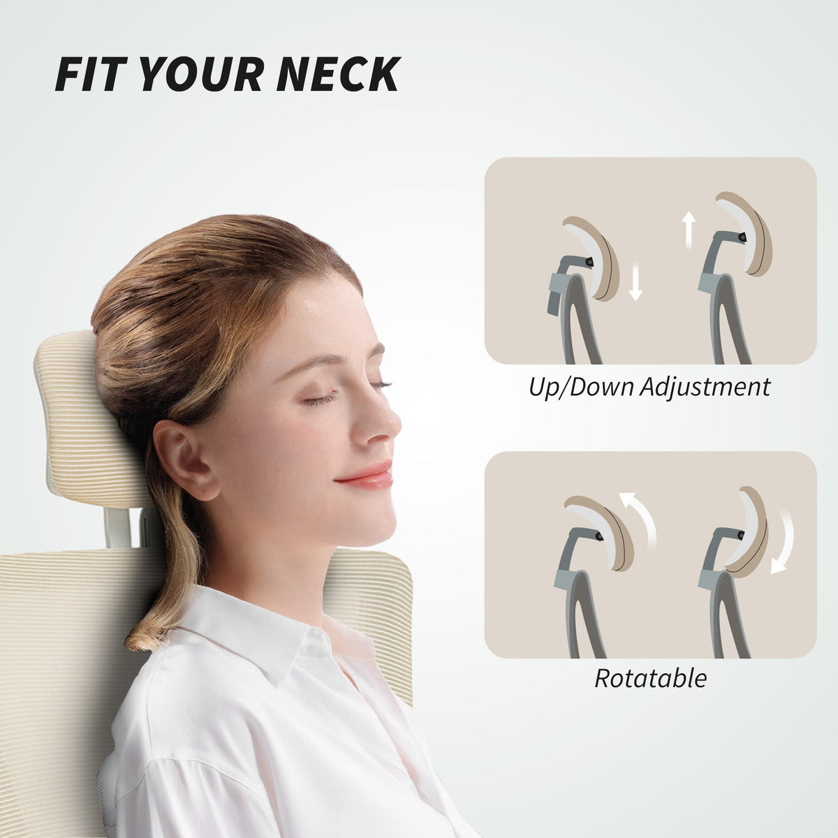 Andre Ergonomic Office Chair with 2D Lumbar Support and adjustable Headrest-Beige/White