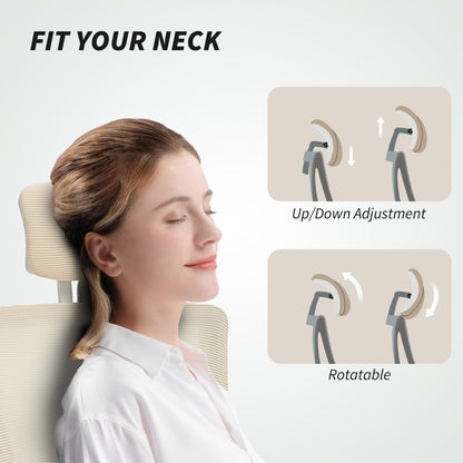 Andre Ergonomic Office Chair with 2D Lumbar Support and adjustable Headrest-Beige/White