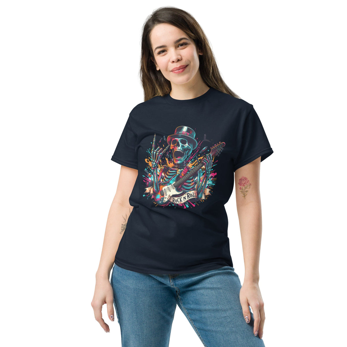 T-shirt classique unisexe Skelton Rock n Roll