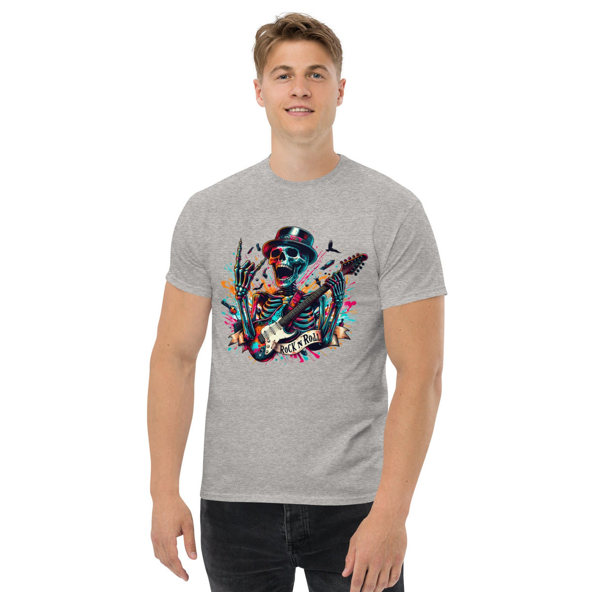 T-shirt classique unisexe Skelton Rock n Roll