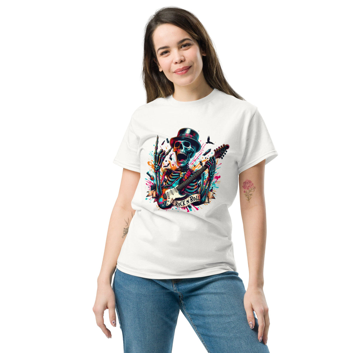T-shirt classique unisexe Skelton Rock n Roll