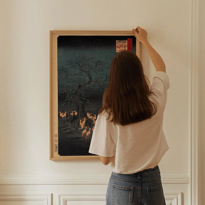 Hiroshige Foxfire Print: Japanese Vintage Art, Giclee Fine Art (Framed Available)