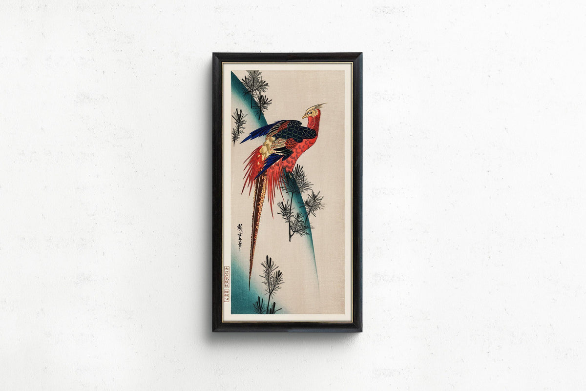 Estampe de faisan d'Hiroshige : Art japonais vintage, format étroit et haut (2x1)