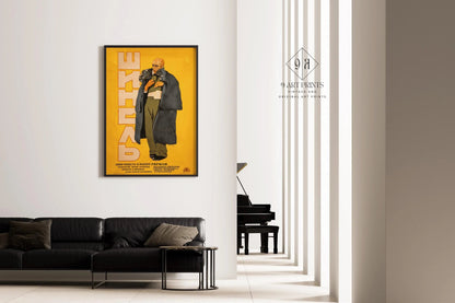 V. Strimaitis – Le Manteau (Gogol) | Affiche de film soviétique saisissante en jaune | Impression cinématographique vintage (disponible encadrée à la main ou non encadrée)