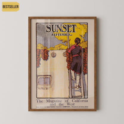 Maynard Dixon Print: Vintage California Adobe & Chili Ristras Illustration