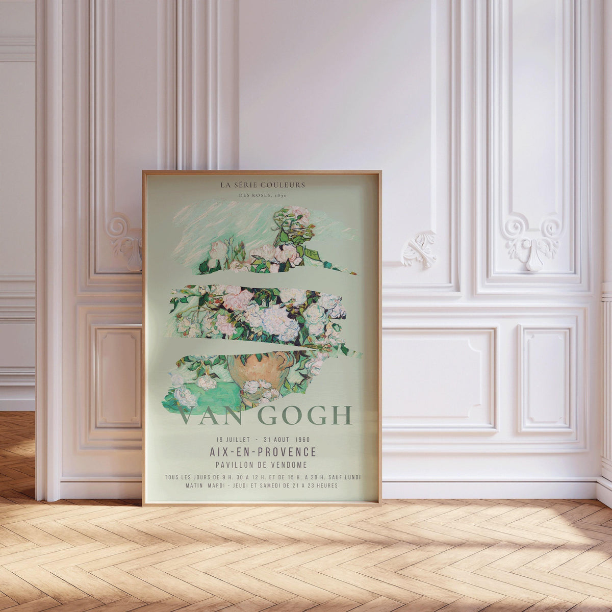 Van Gogh Roses Print: Mint Green Exhibition Poster, Fine Art Giclee