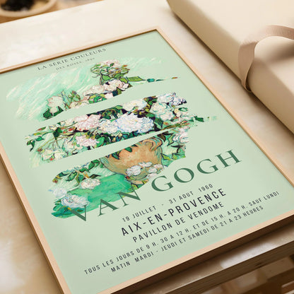 Van Gogh Roses Print: Mint Green Exhibition Poster, Fine Art Giclee
