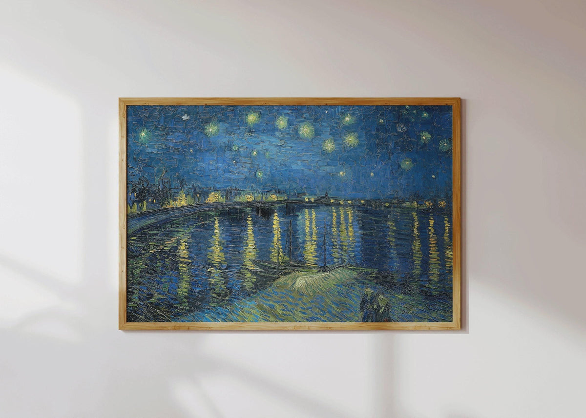Vincent Van Gogh - Nuit étoilée sur le Rhône | Affiche d'exposition impressionniste classique - Impression d'art (disponible encadrée ou non encadrée)