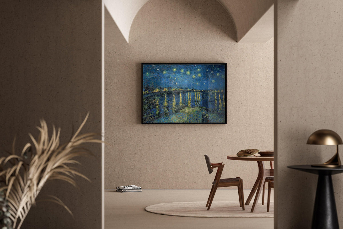 Vincent Van Gogh - Nuit étoilée sur le Rhône | Affiche d'exposition impressionniste classique - Impression d'art (disponible encadrée ou non encadrée)
