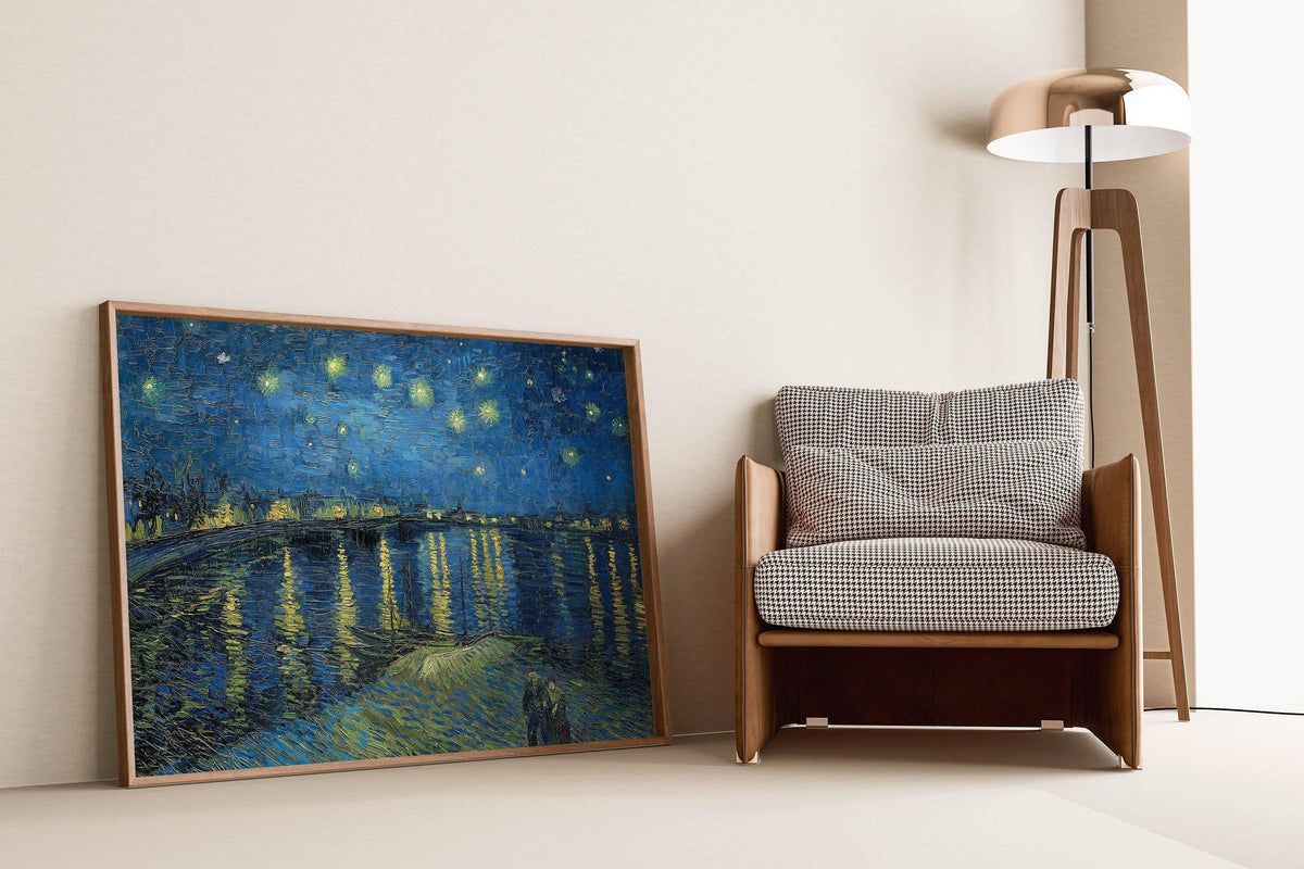 Vincent Van Gogh - Nuit étoilée sur le Rhône | Affiche d'exposition impressionniste classique - Impression d'art (disponible encadrée ou non encadrée)