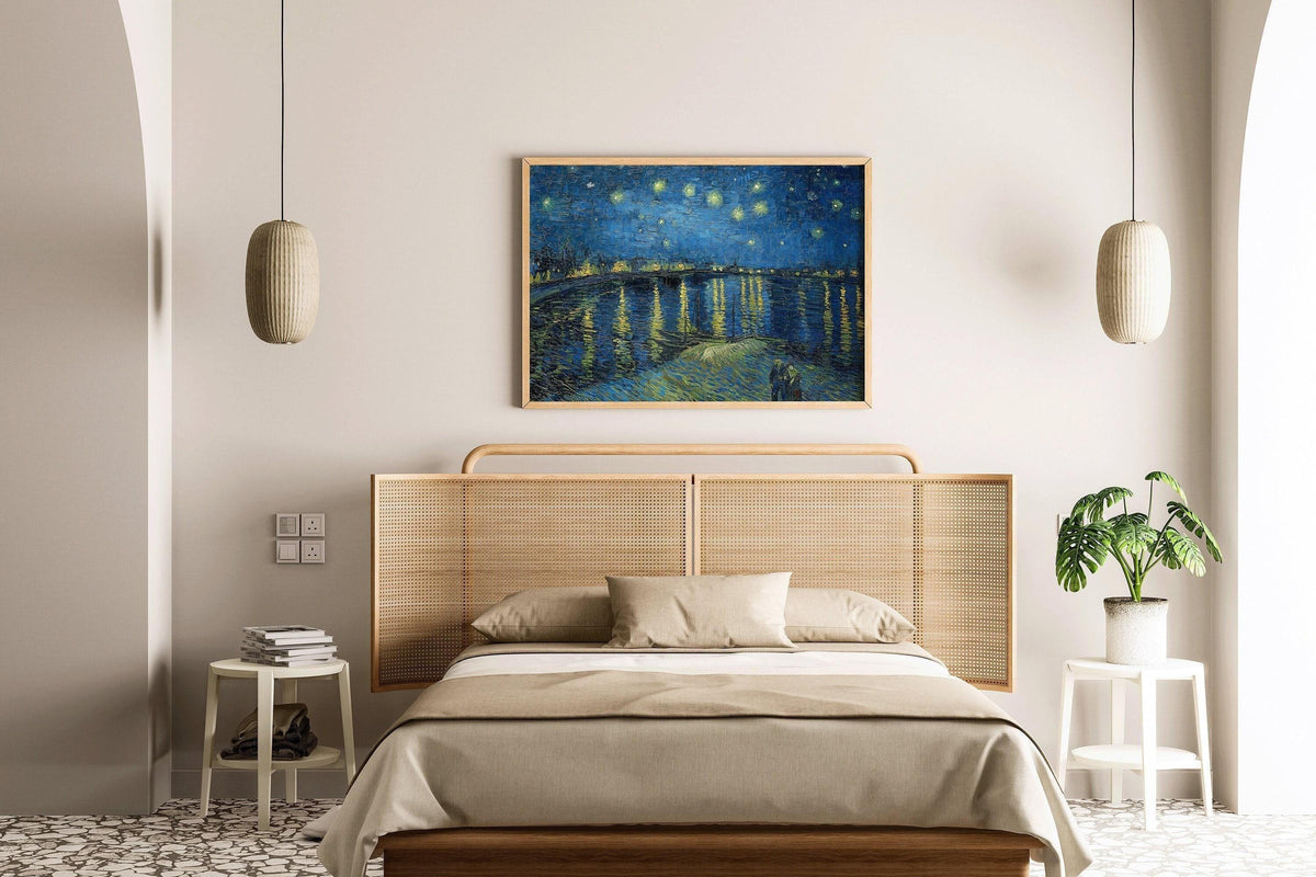 Vincent Van Gogh - Nuit étoilée sur le Rhône | Affiche d'exposition impressionniste classique - Impression d'art (disponible encadrée ou non encadrée)