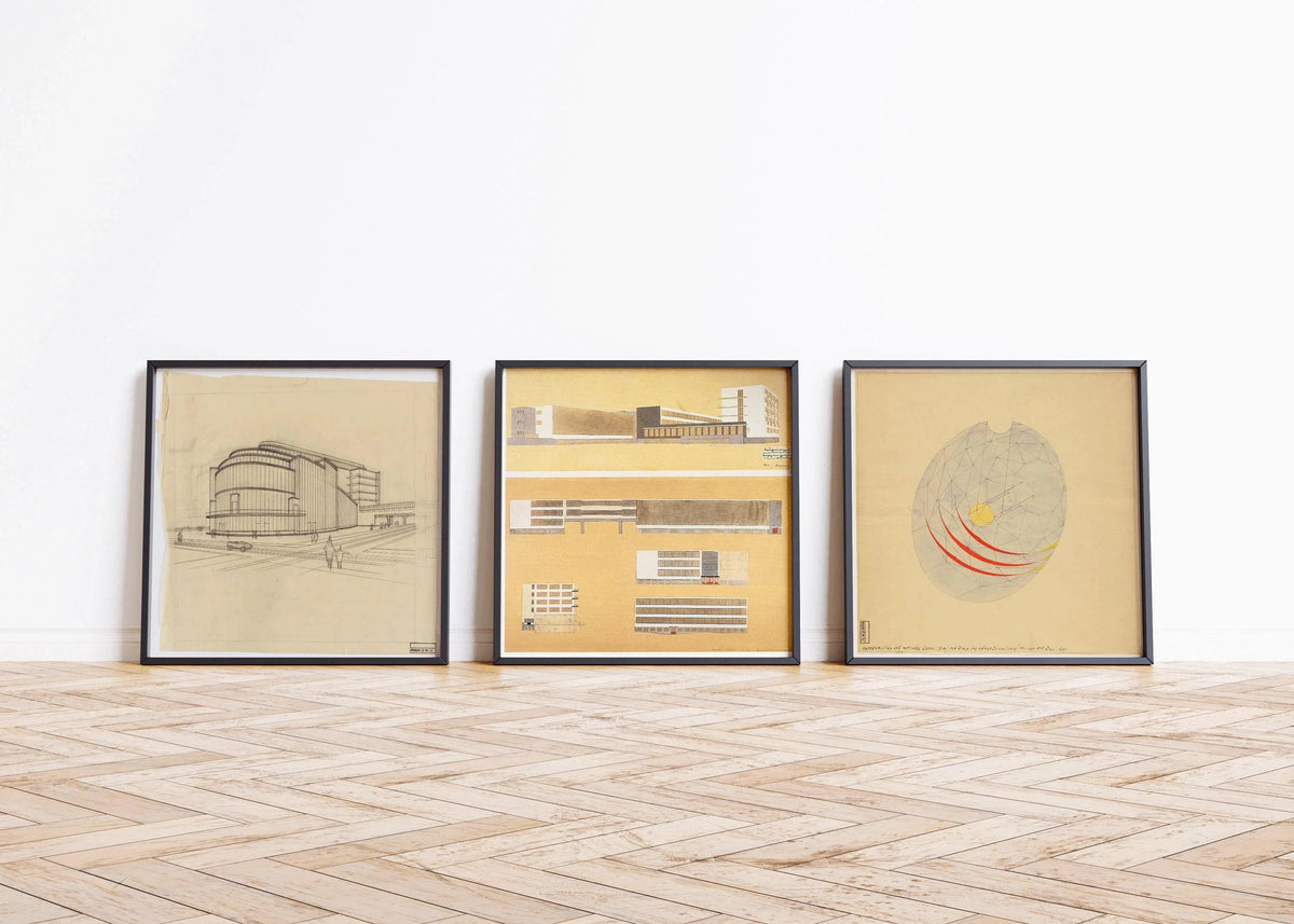 Walter Gropius STATEMENT TRIO| Vintage Bauhaus Building Sketch Posters | available framed 1x1