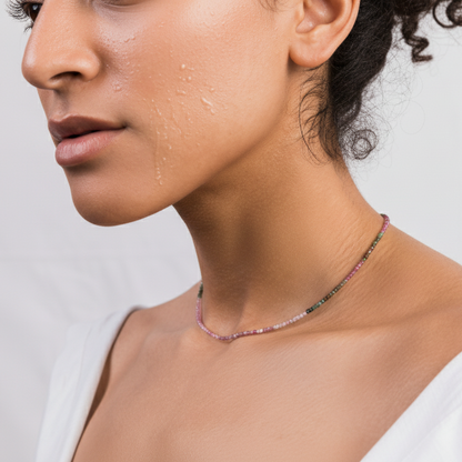 Watermelon Tourmaline Bead Necklace - 2-3mm