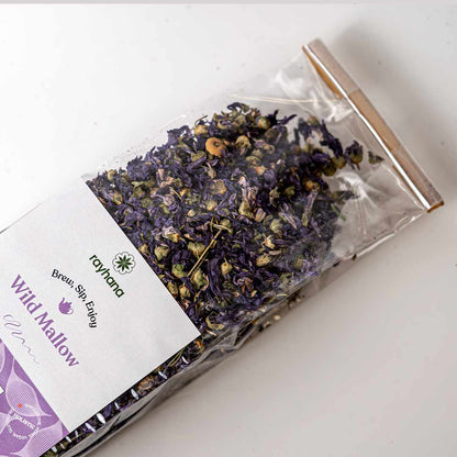 Tisane de Mauve sauvage – Fleurs entières de Mauve pourpre par Rayhana Organics