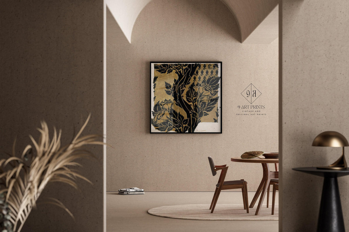 William Morris Botanical Art Print: Black on Gold Vintage Pattern (1x1)