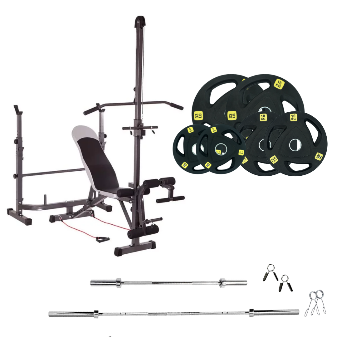 Banc de musculation réglable avec des ensembles de poids