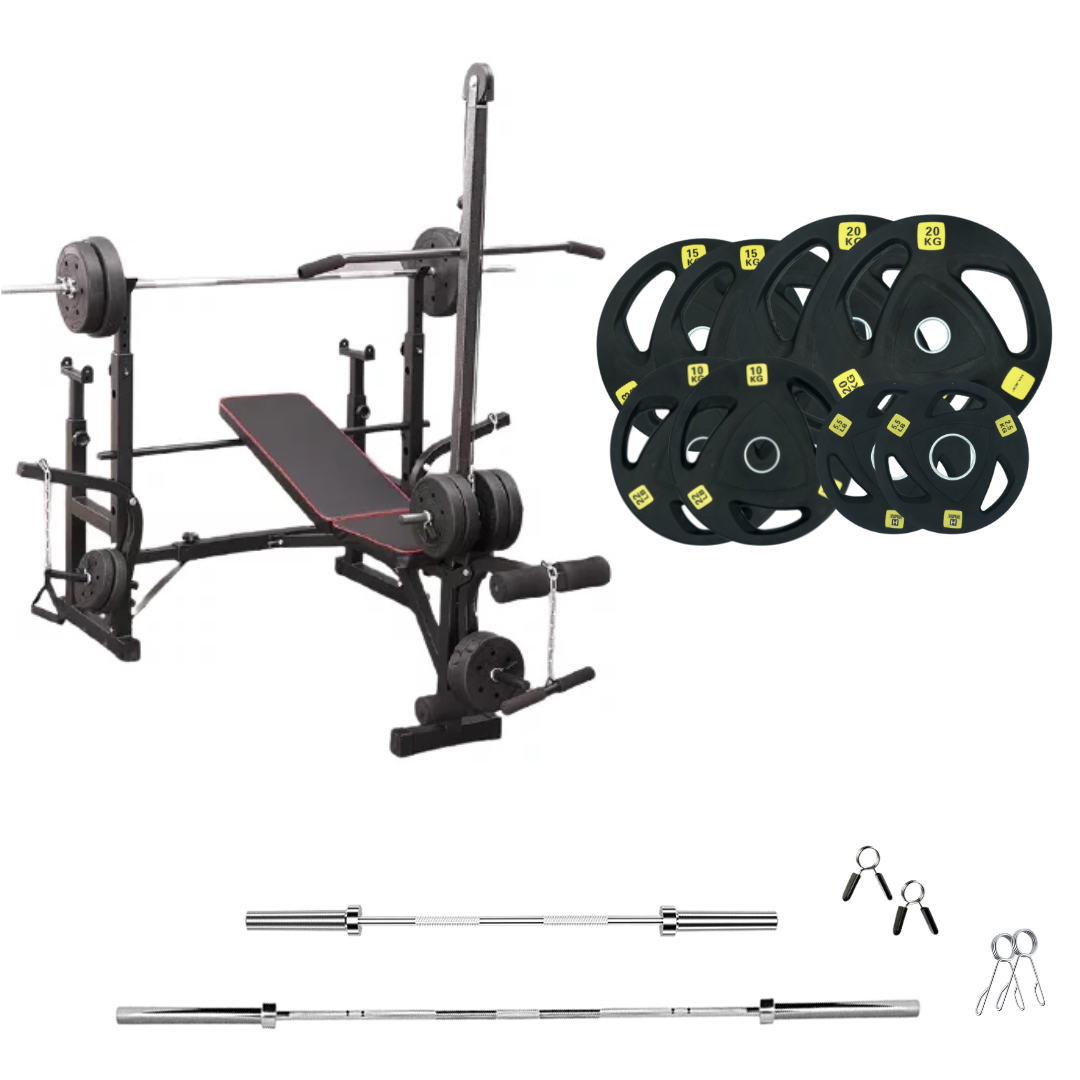 Banc de musculation réglable avec des ensembles de poids