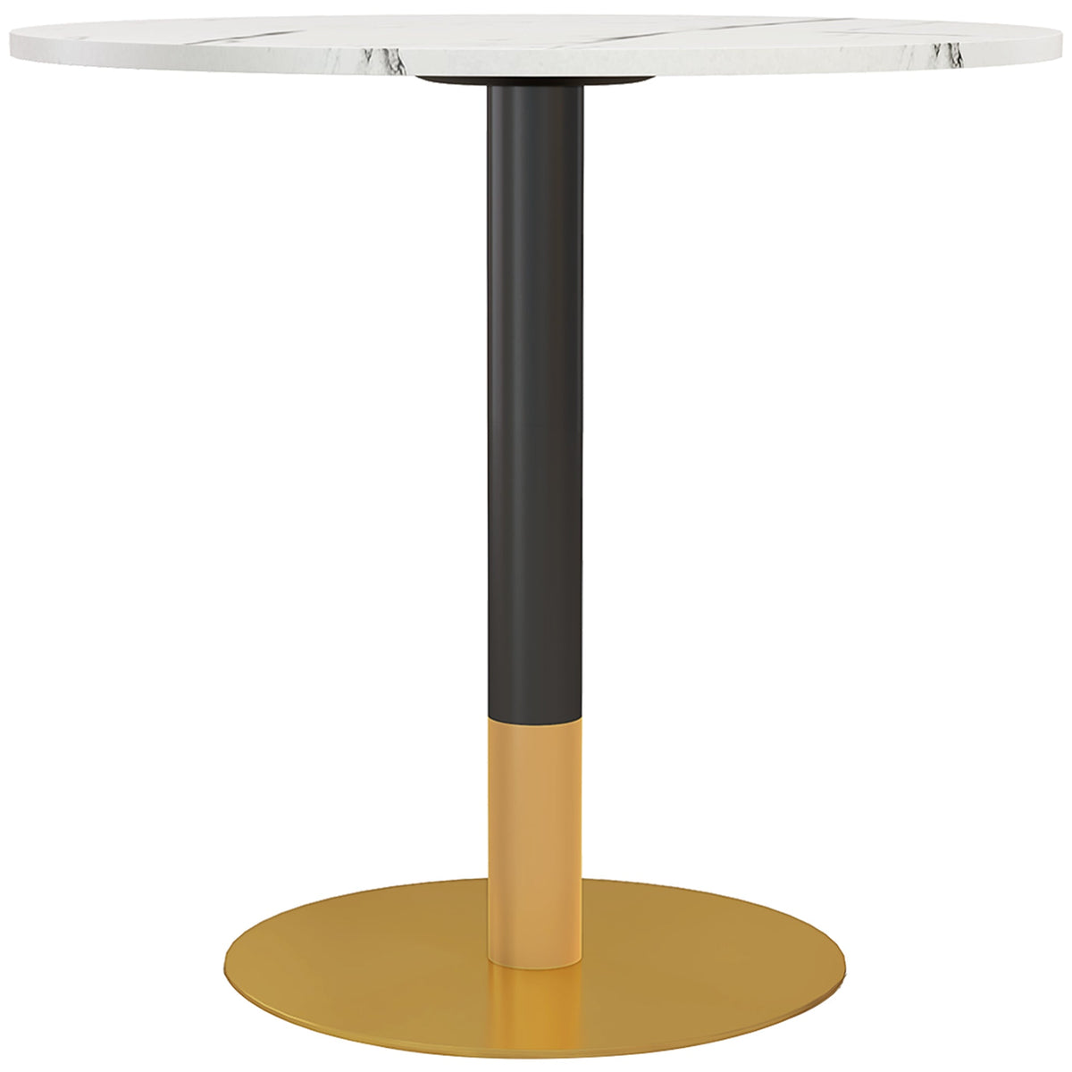 Rene Round Modern Dining Table with Faux Marble Top for Small Spaces-White