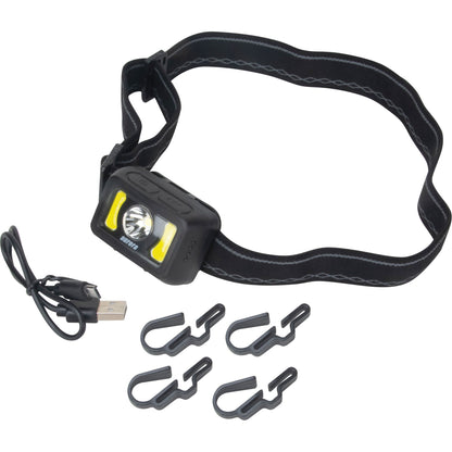 Lampe frontale, DEL, 350 lumens, 2 h d'autonomie, piles rechargeables