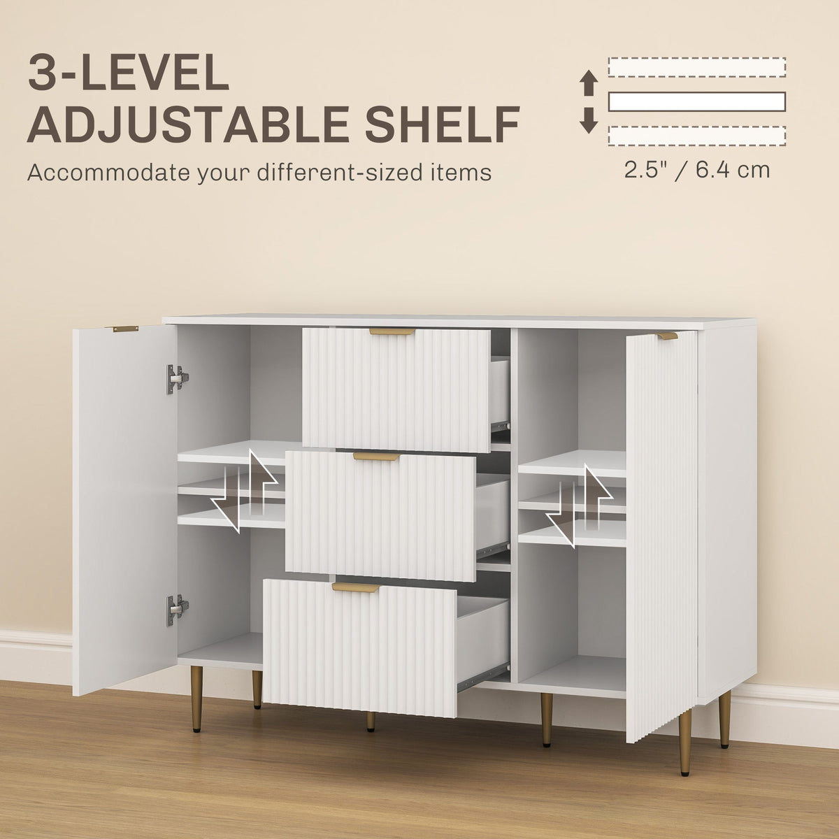 Ellis Modern Kitchen Buffet/Hallway Cabinet with 3 Drawers-White